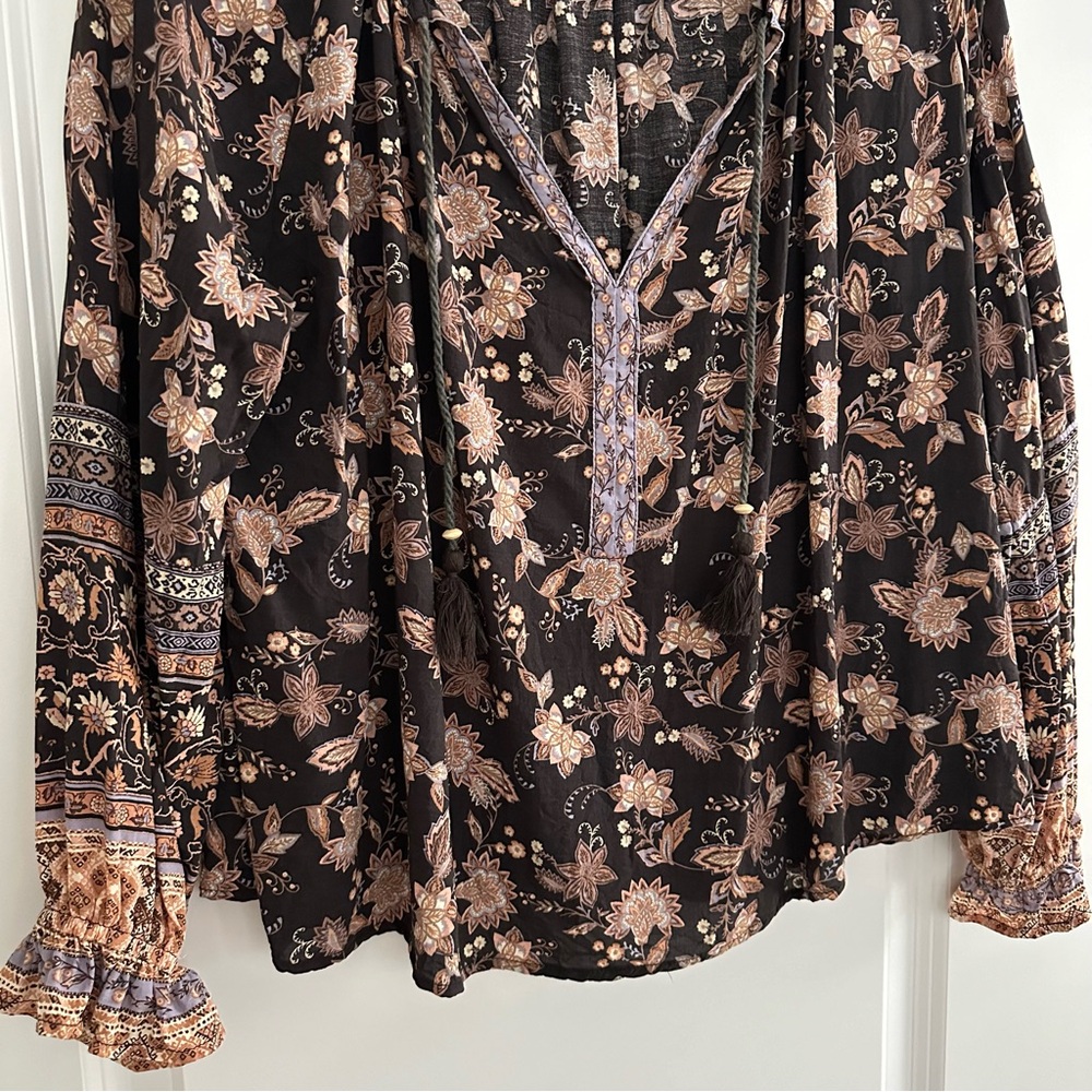 Floral Paisley Print Boho Peasant Blouse - Picture 5 of 17
